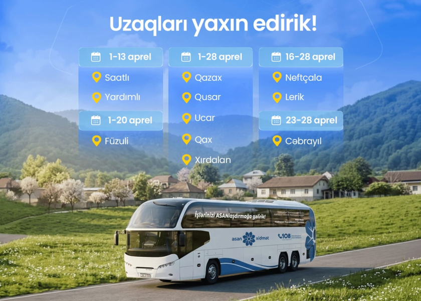 Apreldə Səyyar ASAN xidmətin fəaliyyət göstərəcəyi ünvanlar açıqlanıb